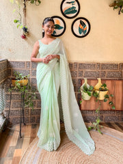 Presenting You Most Beautiful Pista Crush Sequence Georgette Saree