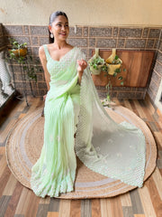 Presenting You Most Beautiful Pista Crush Sequence Georgette Saree