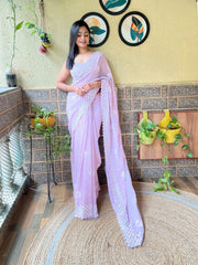 Presenting You Most Beautiful Lavender Crush Sequence Georgette Saree