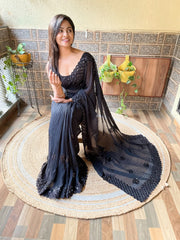 Presenting You Most Beautiful Black Crush Sequence Georgette Saree