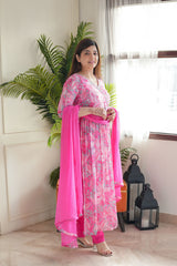 Angrakha Style Pure Chiffon Pink Color Handwork Anarkali