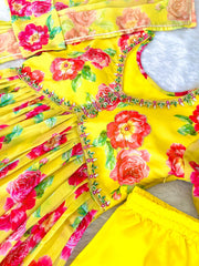 Raashi Haldi Yellow Floral Printed Heavy Georgette Saree