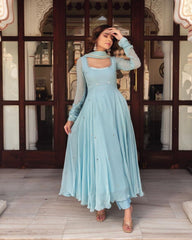 Sky Blue Titli Handworked Anarkali Gown