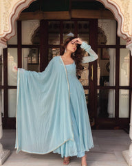 Sky Blue Titli Handworked Anarkali Gown