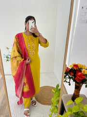 Veda Contrast Colored Twisted Roman Silk Kurti Set