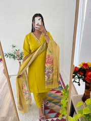 Gopi Mustard Yellow Handworked Roman Silk Kurti Set