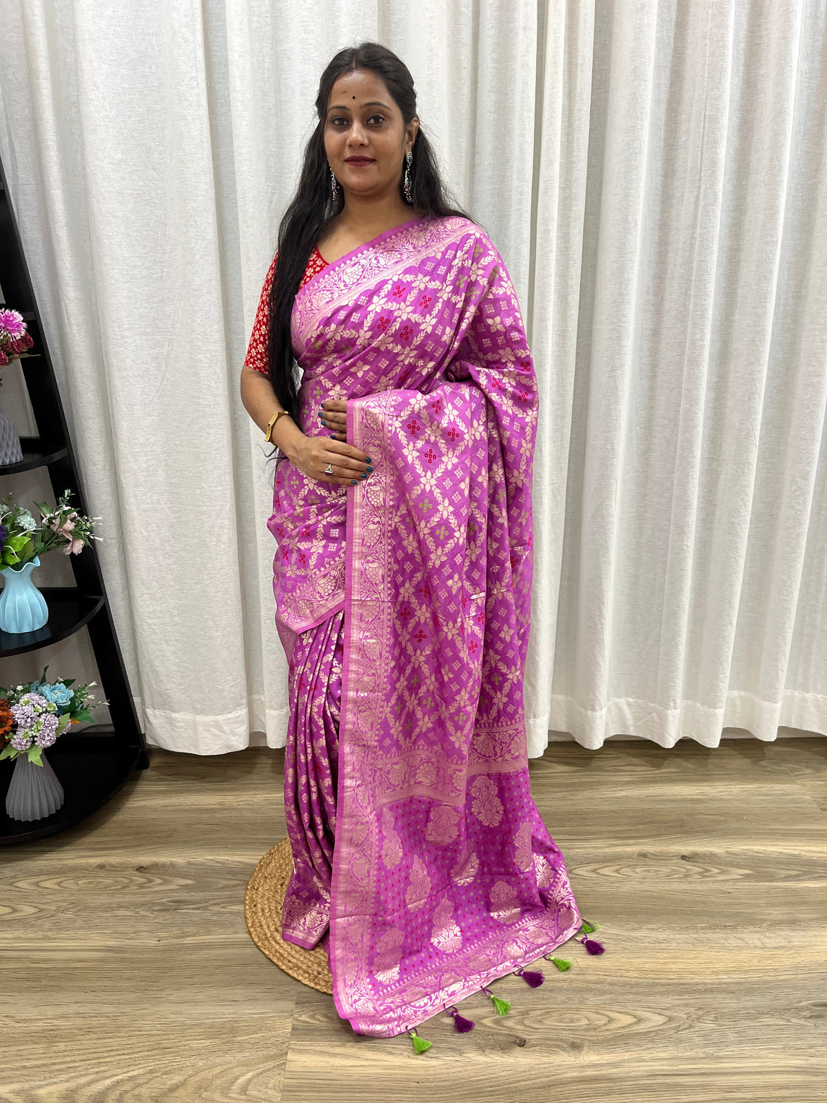 Fuchsia Pink Color Pure Viscose Chanderi Saree With Running Blouse