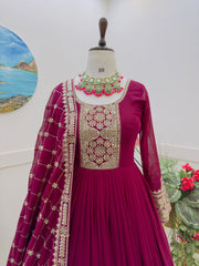 Shawal Maroon Fox georgette Anarkali Gown Set