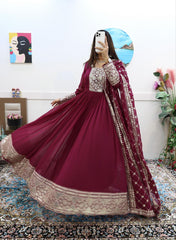 Shawal Maroon Fox georgette Anarkali Gown Set