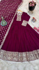 Shawal Maroon Fox georgette Anarkali Gown Set