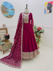 Shawal Maroon Fox georgette Anarkali Gown Set