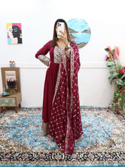 Shawal Maroon Fox georgette Anarkali Gown Set