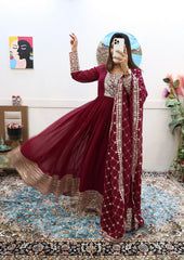 Shawal Maroon Fox georgette Anarkali Gown Set