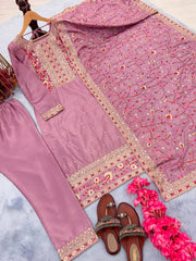 Heavy Blush Pink  Straight Kurta Set With Embroidery Work