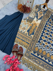 Most Viral Heavy Pakistani Style Chinon Neavy Blue Plazo Set