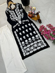 Aanya Rayon Cotton Chikankari Worked Kurti Palazzo Set