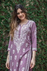 Aanya Rayon Cotton Chikankari Worked Kurti Palazzo Set