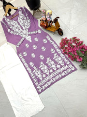 Aanya Rayon Cotton Chikankari Worked Kurti Palazzo Set