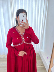 Taniya Red Handworked Heavy Georgette Anarkali Gown