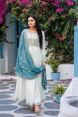 New Party Wear Anarkali With Embroidery work And Sea Green Shade Dupatta