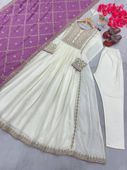 New Party Wear Anarkali With Embroidery work And Blush Lavender Shade Dupatta