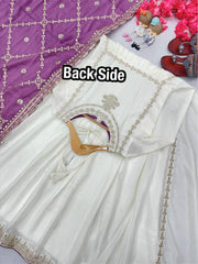 New Party Wear Anarkali With Embroidery work And Blush Lavender Shade Dupatta