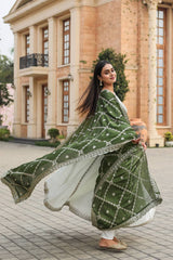 New Party Wear Anarkali With Embroidery work And Sage Green Shade Dupatta