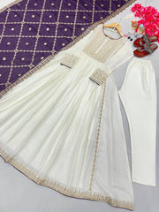 New Party Wear Anarkali With Embroidery work And Wine Shade Dupatta