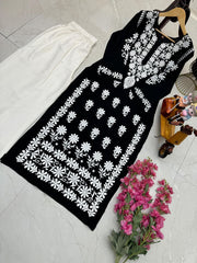 Aanya Rayon Cotton Chikankari Worked Kurti Palazzo Set