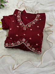 Shyama Maroon Handworked Alia Cut Anarkali Gown