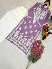 Aanya Rayon Cotton Chikankari Worked Kurti Palazzo Set