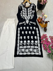 Aanya Rayon Cotton Chikankari Worked Kurti Palazzo Set