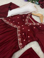 Shyama Maroon Handworked Alia Cut Anarkali Gown