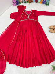 Taniya Red Handworked Heavy Georgette Anarkali Gown