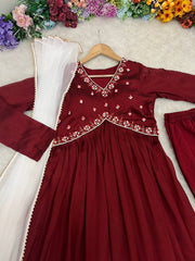 Shyama Maroon Handworked Alia Cut Anarkali Gown