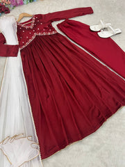 Shyama Maroon Handworked Alia Cut Anarkali Gown