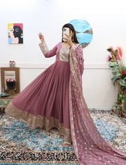 Shawal Turkish Rose Fox georgette Anarkali Gown Set