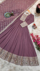 Shawal Turkish Rose Fox georgette Anarkali Gown Set