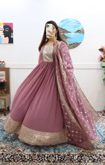 Shawal Turkish Rose Fox georgette Anarkali Gown Set